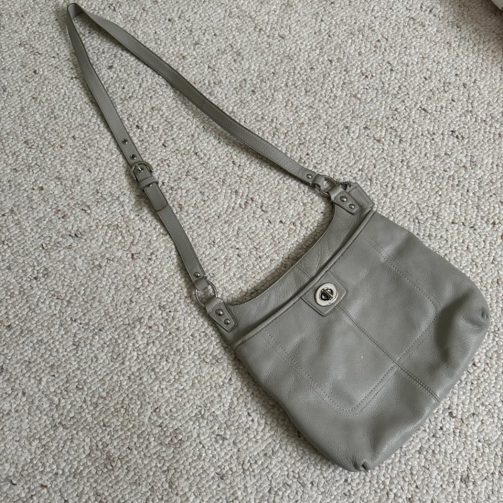 Vintage Silver Grey Coach Shoulder Bag with Pink Lining